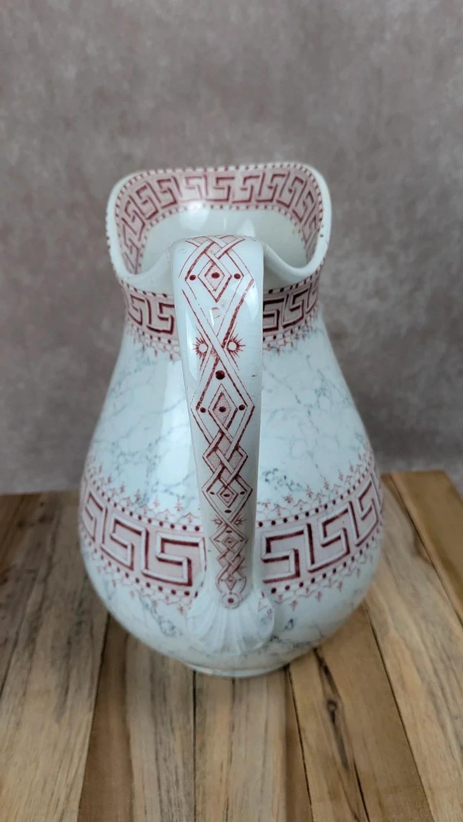Broc de toilette antigo Kg Lunéville modelo Atenas decoração vermelha – formato grande – photo 7